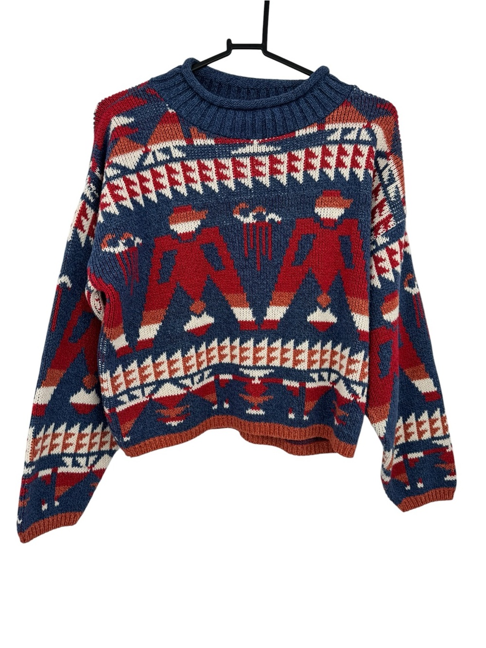 Vintage 80s 90s Runway Southwestern Aztec Knit Sweater Cropped Boxy USA Made M
